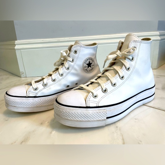 Converse Chuck Taylor All Stars white leather high top platform sneaker size 9.5 - Picture 1 of 8